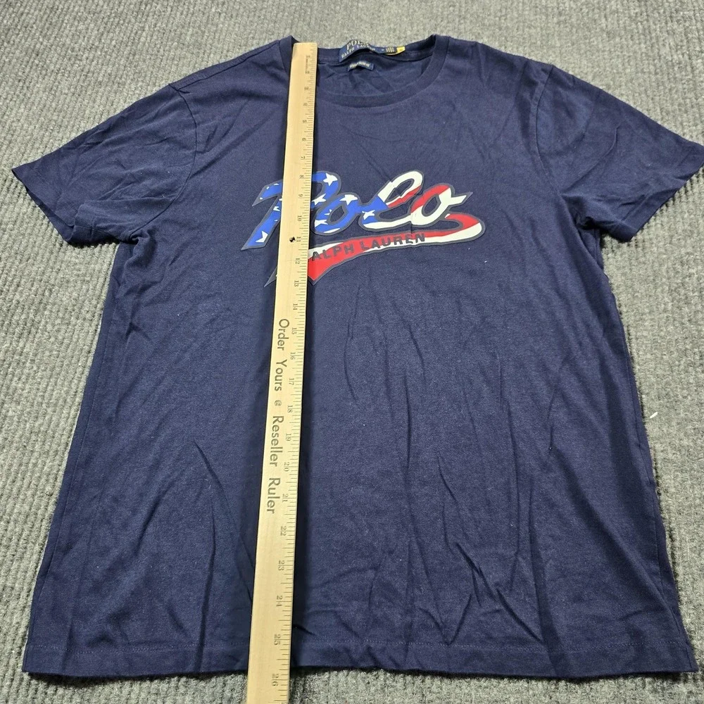 Polo‎ Ralph Lauren Shirt Mens Medium Blue Crew Neck Slim Fit Patriotic Logo Tee